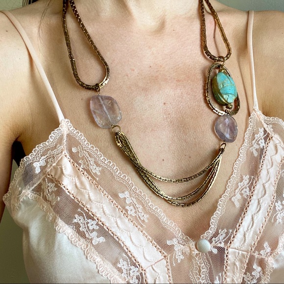 NWT scarab and amethyst on vintage brass chain. - Picture 2 of 6